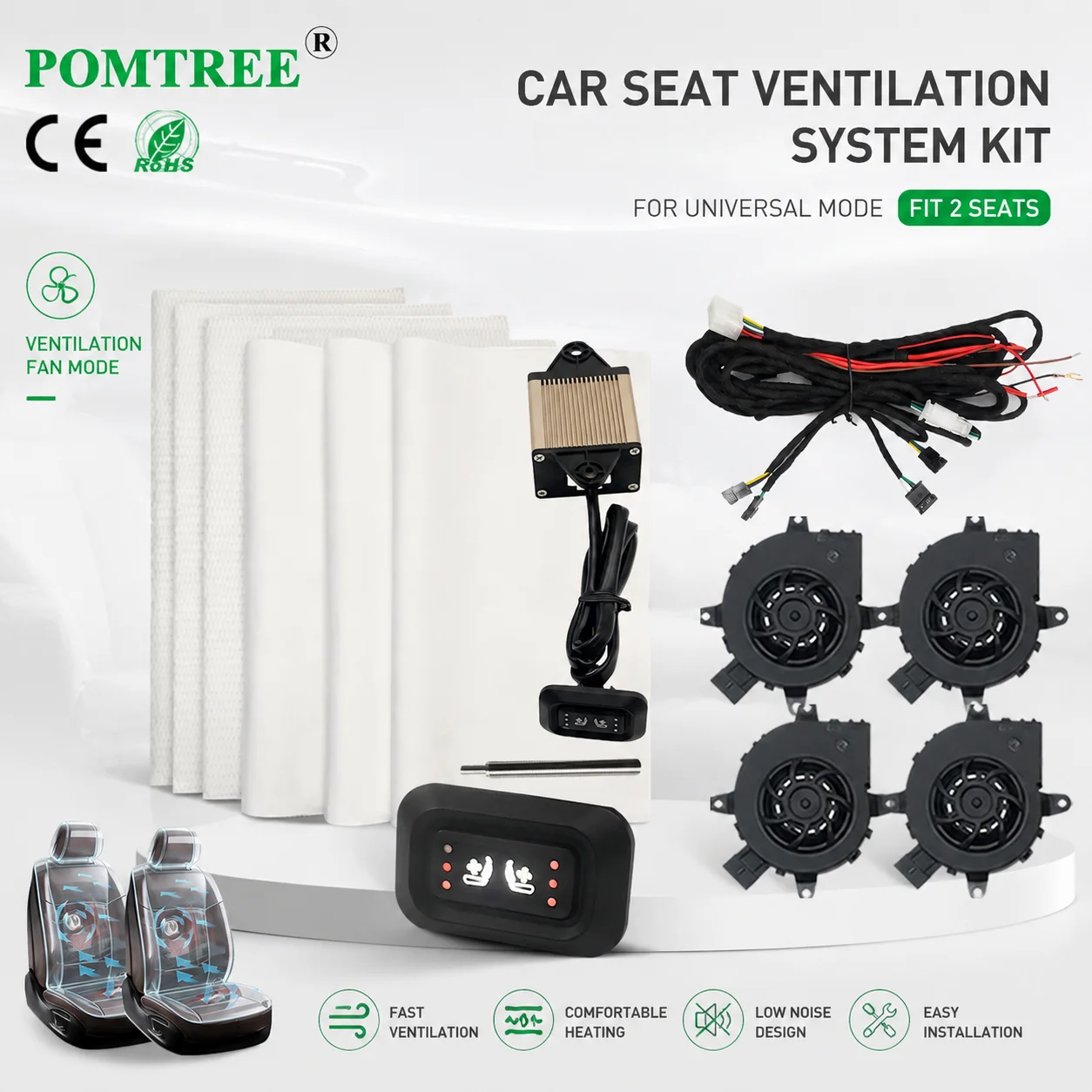 Universal Built-in Car Seat Ventilation Cooling System Kit Fit 2 Seats, Including 3-level Single Head Switch For Modification