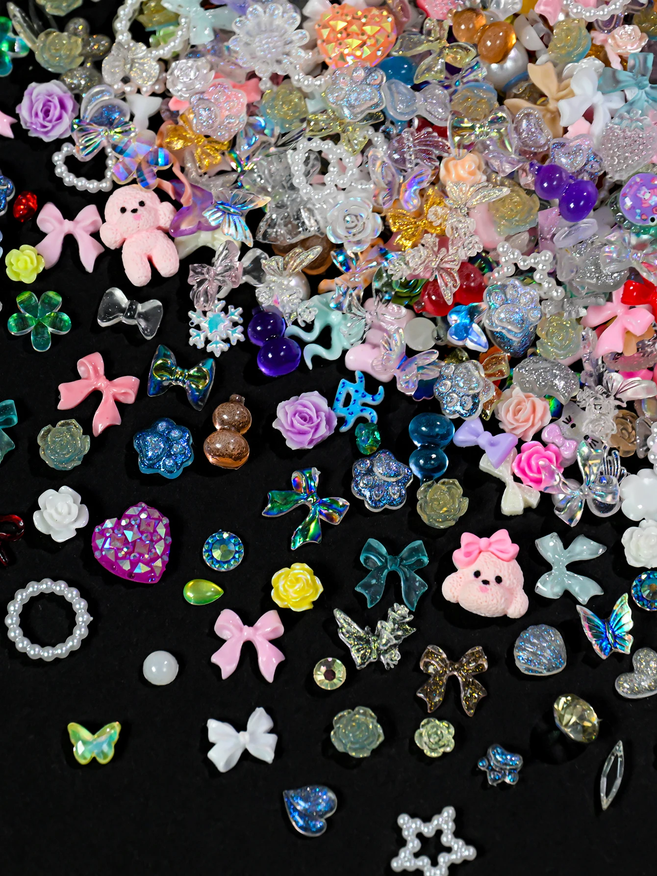 50 gr/beutel 500-600 stücke Bogen Blume Perle Nail art Strass Gemischt Luxus Schmuck Nagel Charms Harz Bogen Dekoration maniküre Liefert – Detail 4