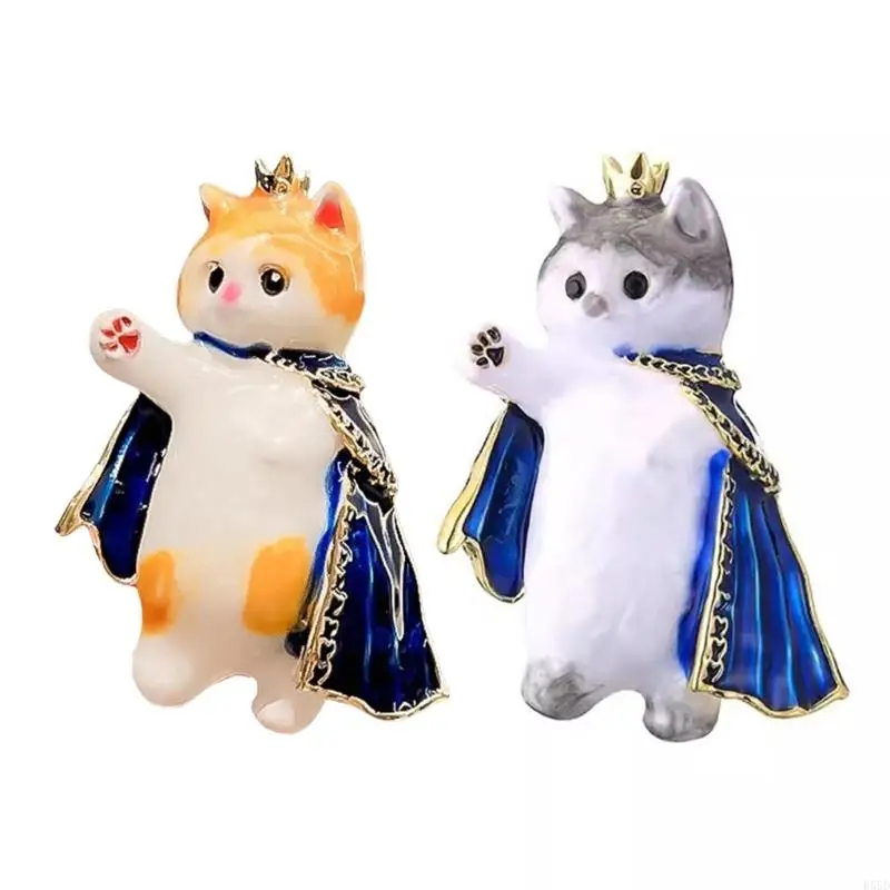 

D55D Cats King Shaped Brooch Handmade Animal Enamel Pin for Outfit Embellishment