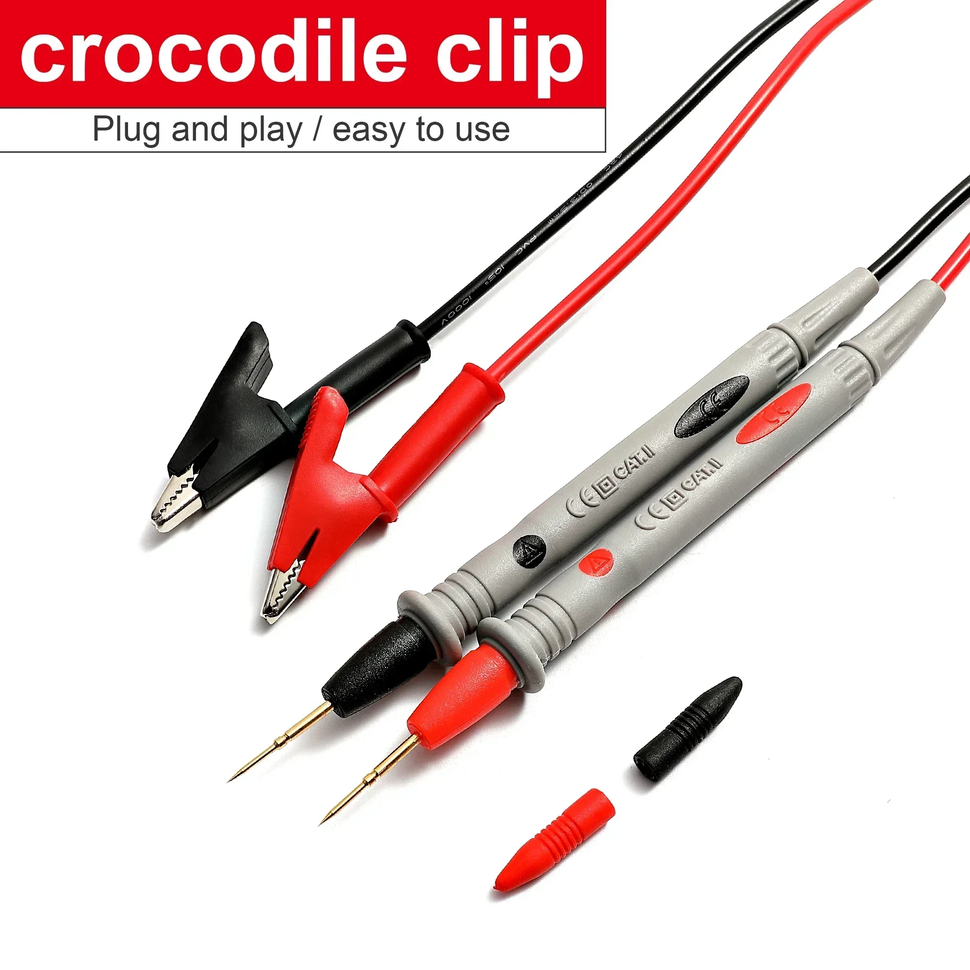 1000V 20A Probe Test Lead for Digital Multimeter,crocodile Clip, Needle Tip Meter, Multimeter Tester Lead Probe Wire Pen Cable