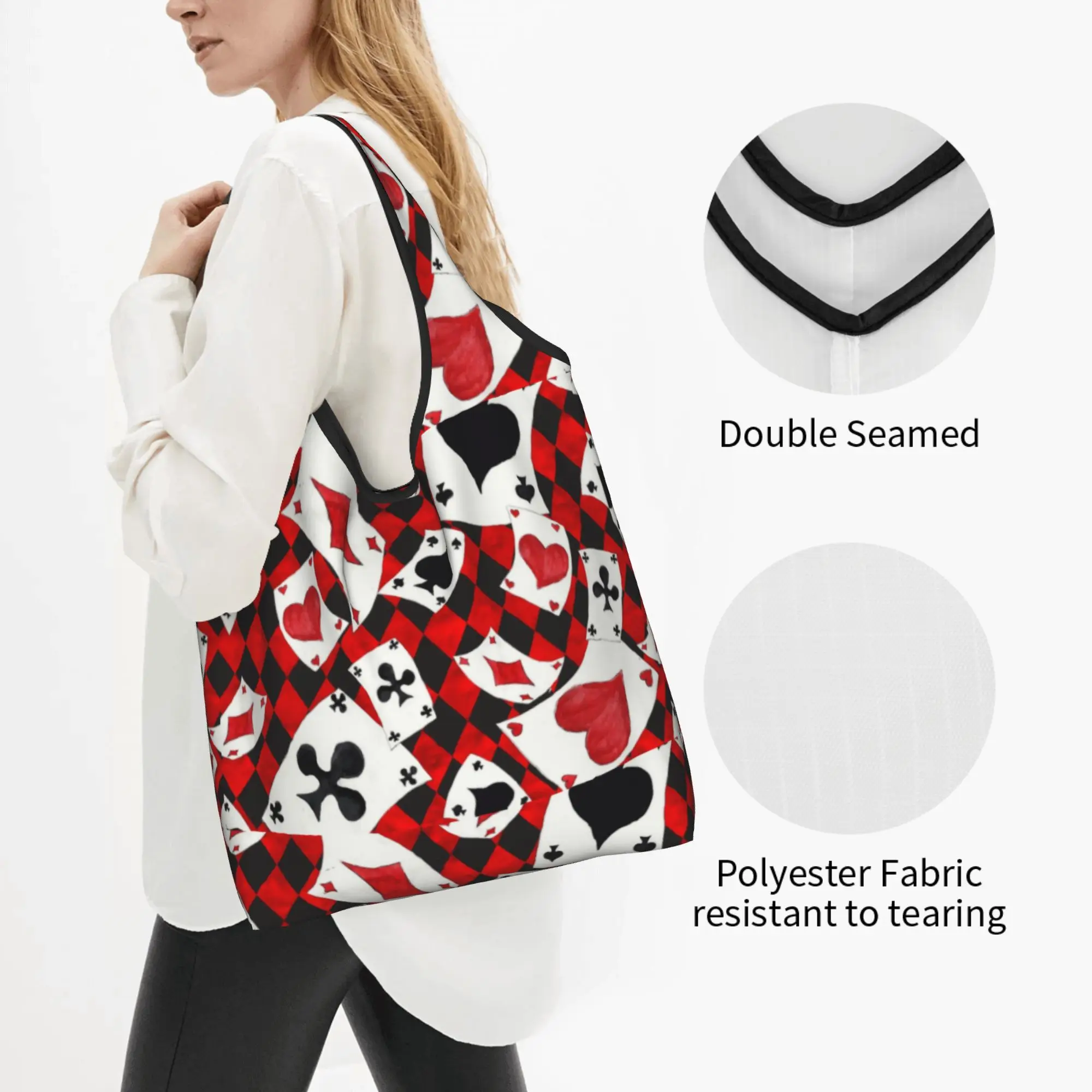 Cute Cool Poker Playing Cards Pattern Shopping Tote Bags Portable Gambling Card Game Groceries Shoulder Shopper Bag