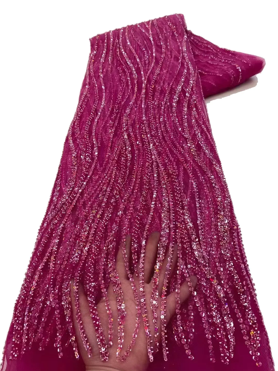

European and American heavy industry bead tube line embroidered sequin lace fabric, high-end fashion party evening dress