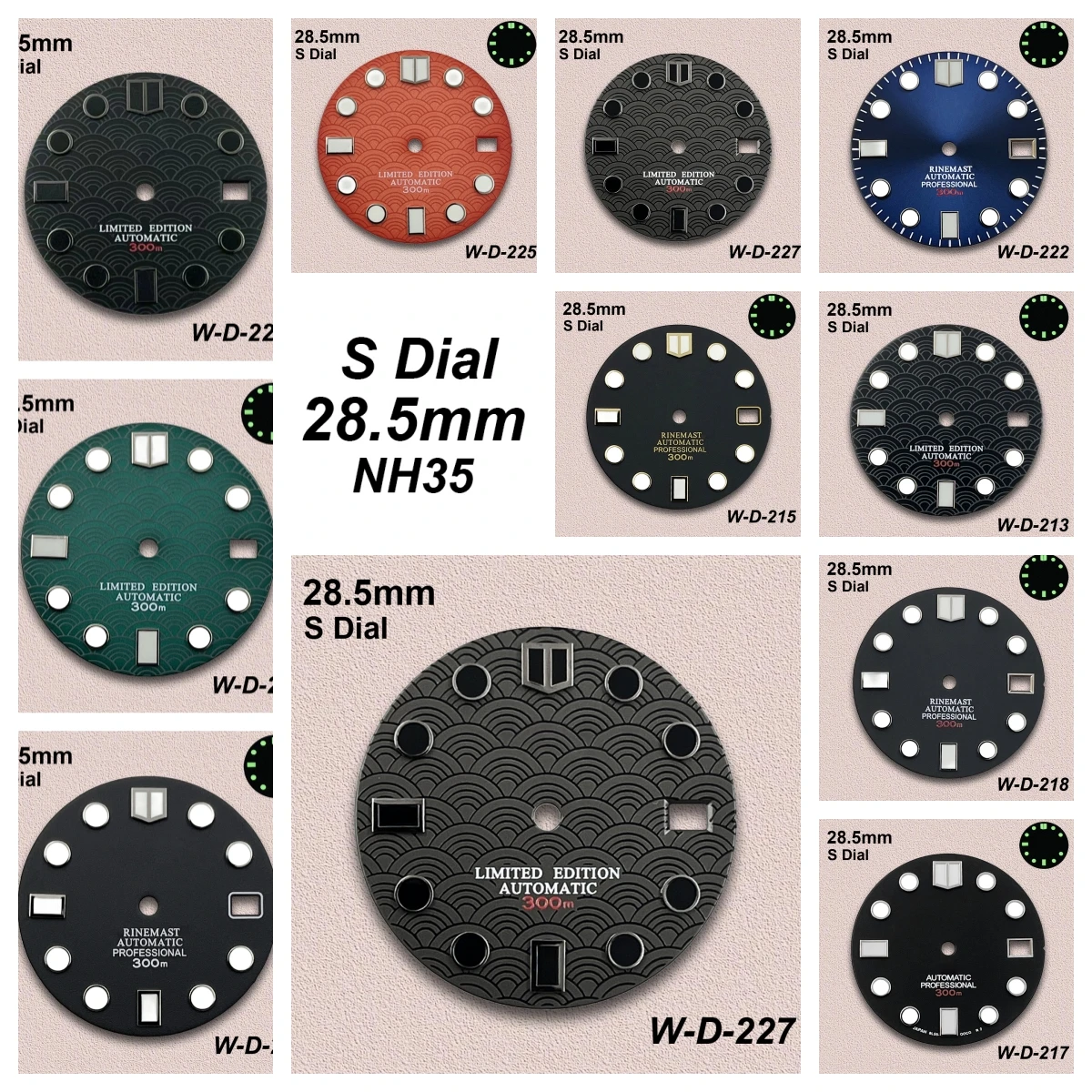 

Циферблат 28,5 мм с логотипом S и узором «рыбья чешуя», подходит для механизмов NH35/NH36/4R/7S, с зеленым люминесцентным покрытием, высококачественные аксессуары для модификации часов.
