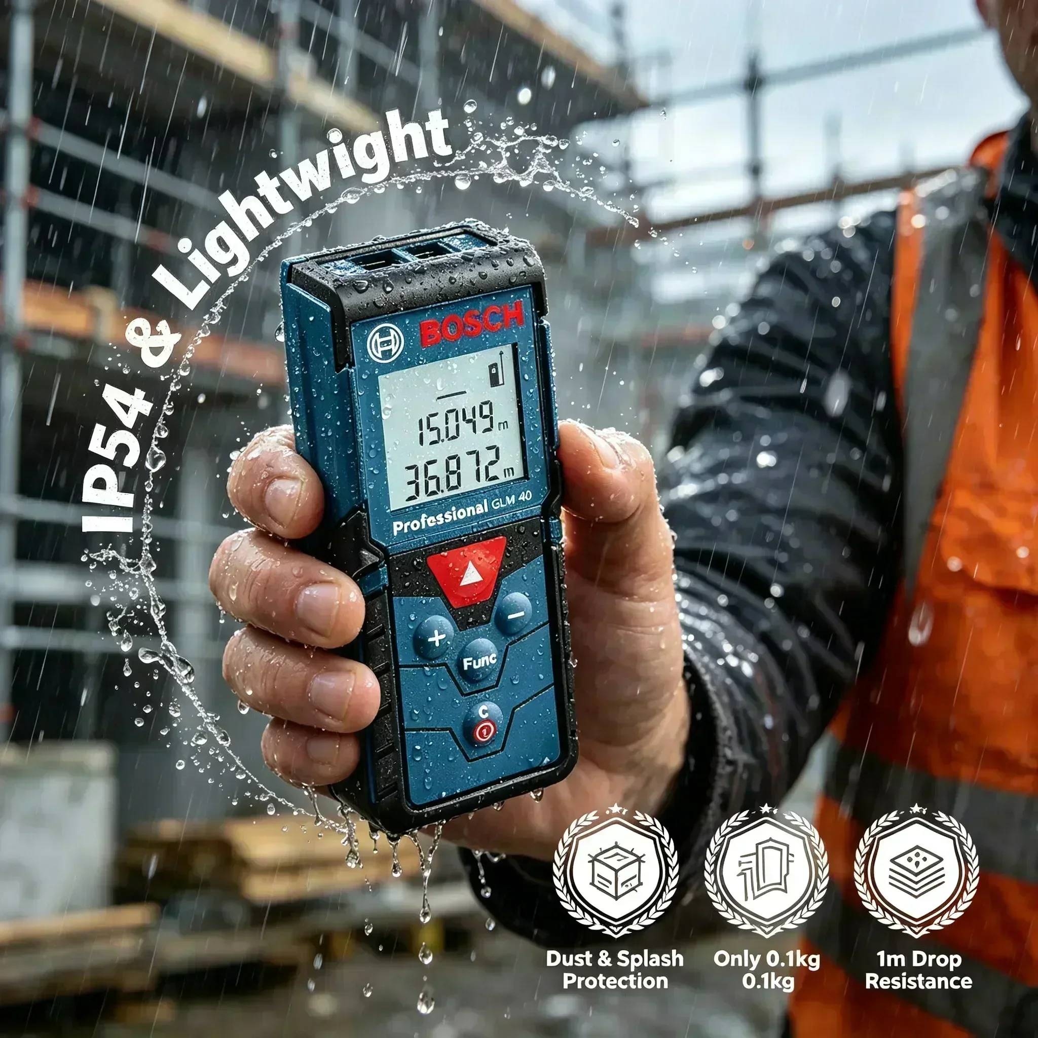 Bosch GLM4000 Pocket Laser Distance Meter Precise Readings for Daily Indoor Measuring and Light Construction Survey Needs