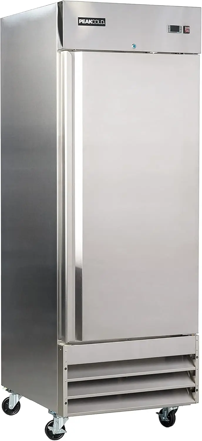 Single Door Commercial Reach in Stainless Steel Freezer White Interior 23 Cubic Ft 29 Wide Inch Heavy-duty Casters Included