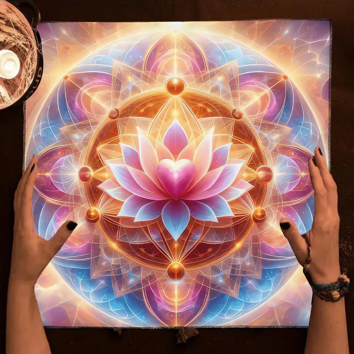 50/75cm Colorful Mandala Flower Life Tarot Tablecloth Celestial Energy Astral Altar Cloth Polyester Tarot Mat Divination Decor