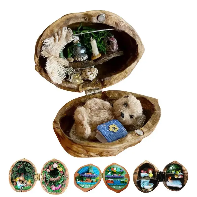 Walnut Shell Doll House Miniature Dollhouse Kit Resin Nut Secret 3D Scene Tiny World Inside Walnuts For Birthday Decor Gift