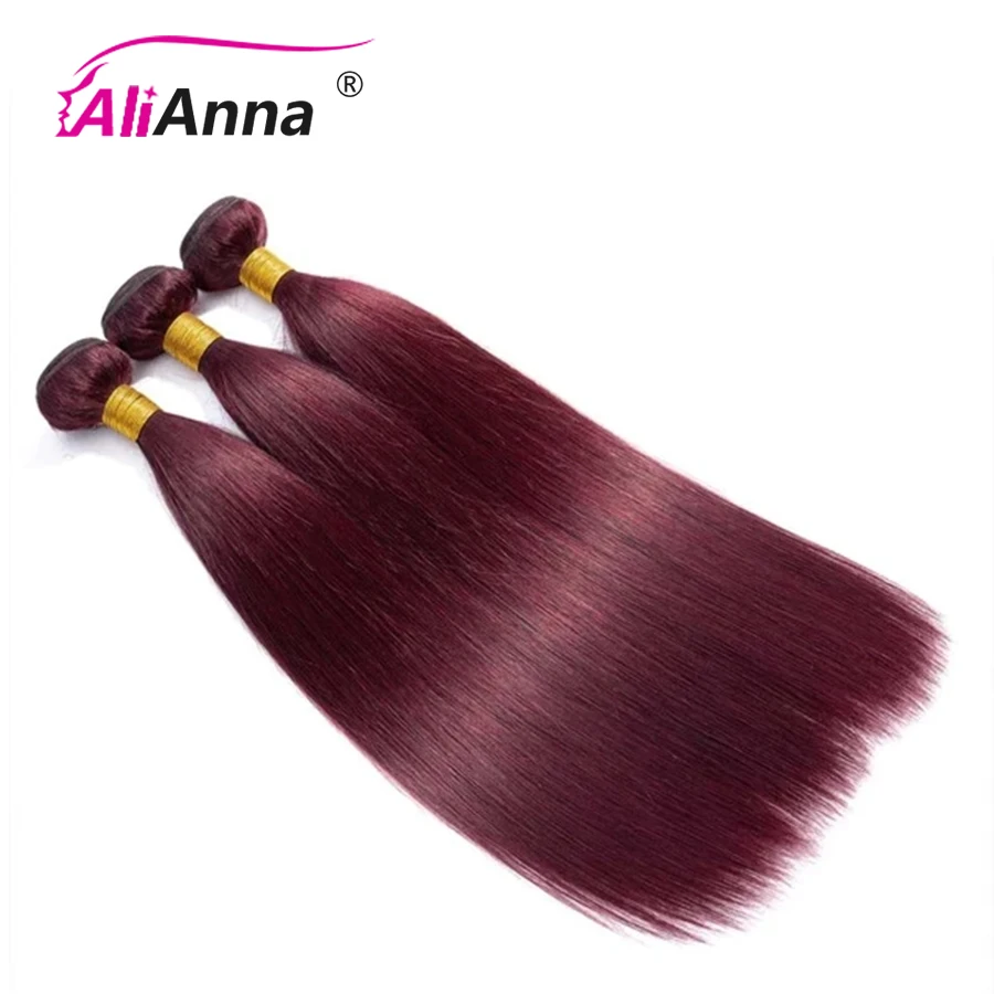 Bundles de cheveux humains raides bordeaux, extensions de cheveux brésiliens colorés, doux, 99j, 12-26 po, 1/3 pièces, 4 pièces