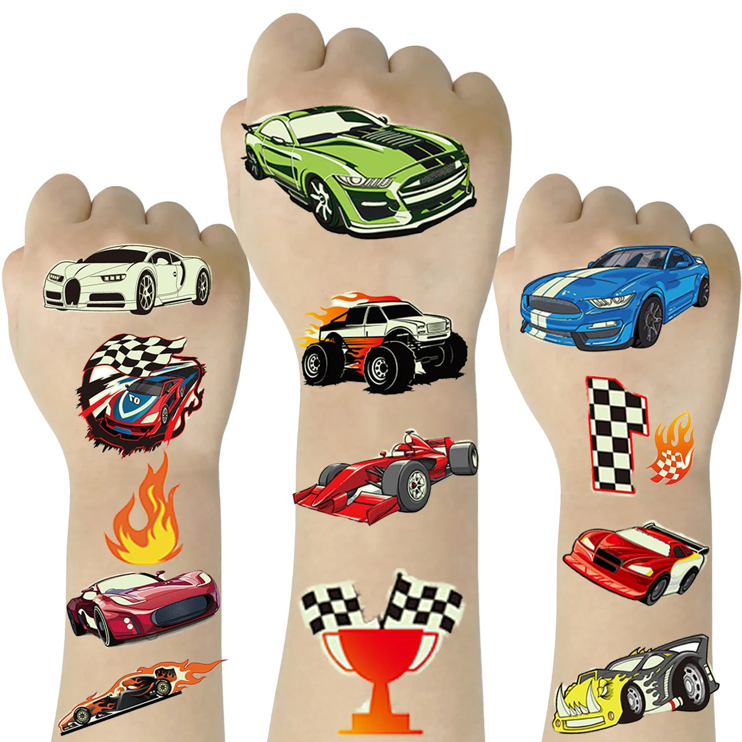 

Race Car Supplies Temporary Tattoos Boys Glow in The Dark RaceCar Tattoos Decorations Supplies Favors Kids Boys Men