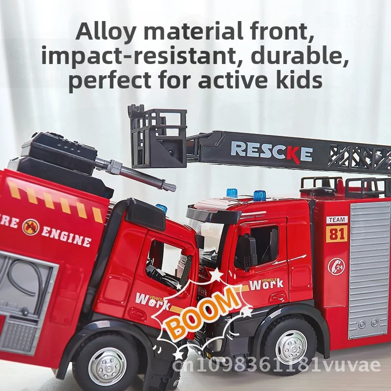 초대형 어린이 소방차 합금 모델 장난감 자동차 소리와 빛 및 문 열림 기능 시각적 지능