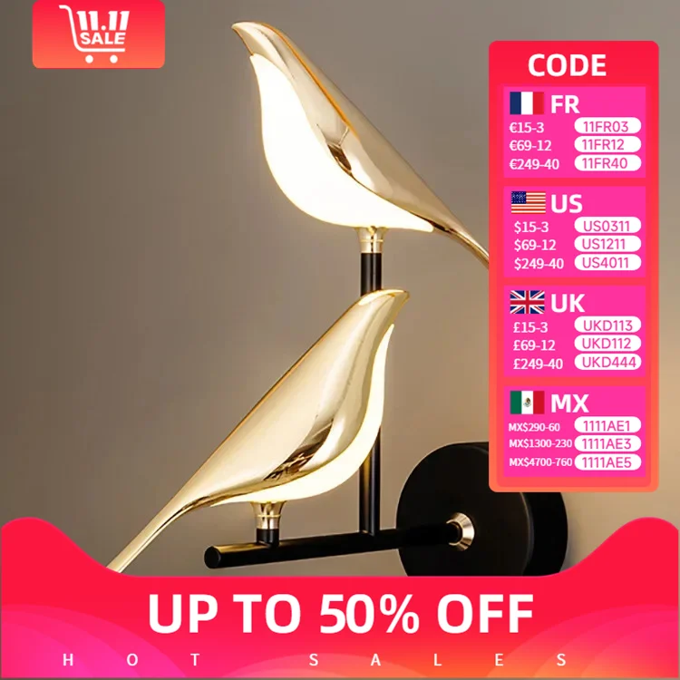 

Nordic Bird Wall Sconce Decor Dining Table Kitchen Led Lights Bathroom Bedroom Bedside Indoor Wall Lamps for Room Home-appliance