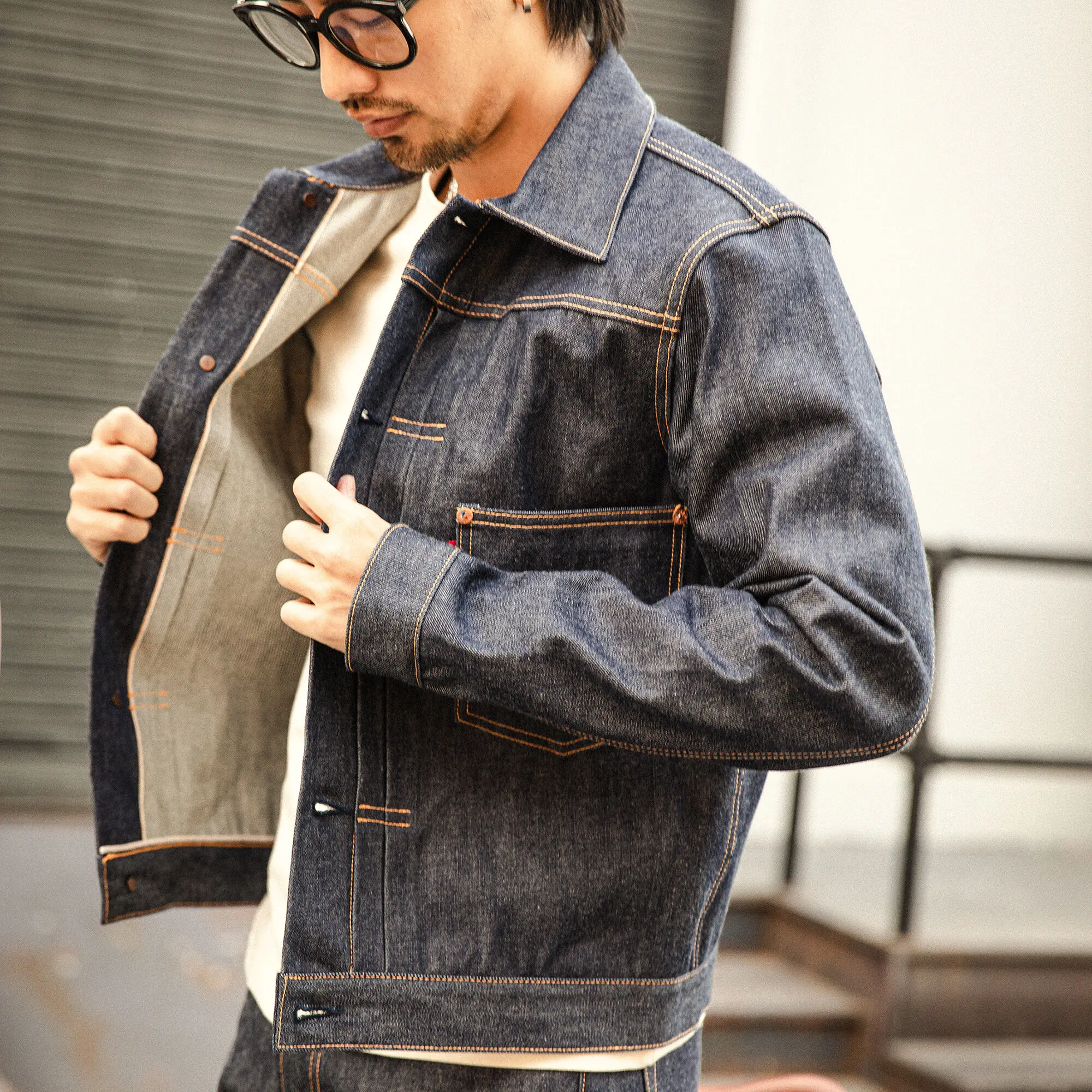 

TYPE1-0001 Read Description! Big Size 14oz High Quality Cotton Denim Jacket Casual Stylish Raw Unwashed Coat