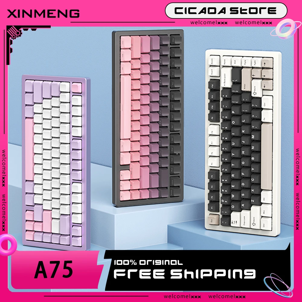 

Механическая игровая клавиатура Xinmeng A75, Usb/2,4g/Bluetooth, 3 режима, беспроводные клавиатуры, Rgb подсветка, горячая переключение, Офисная игровая клавиатура