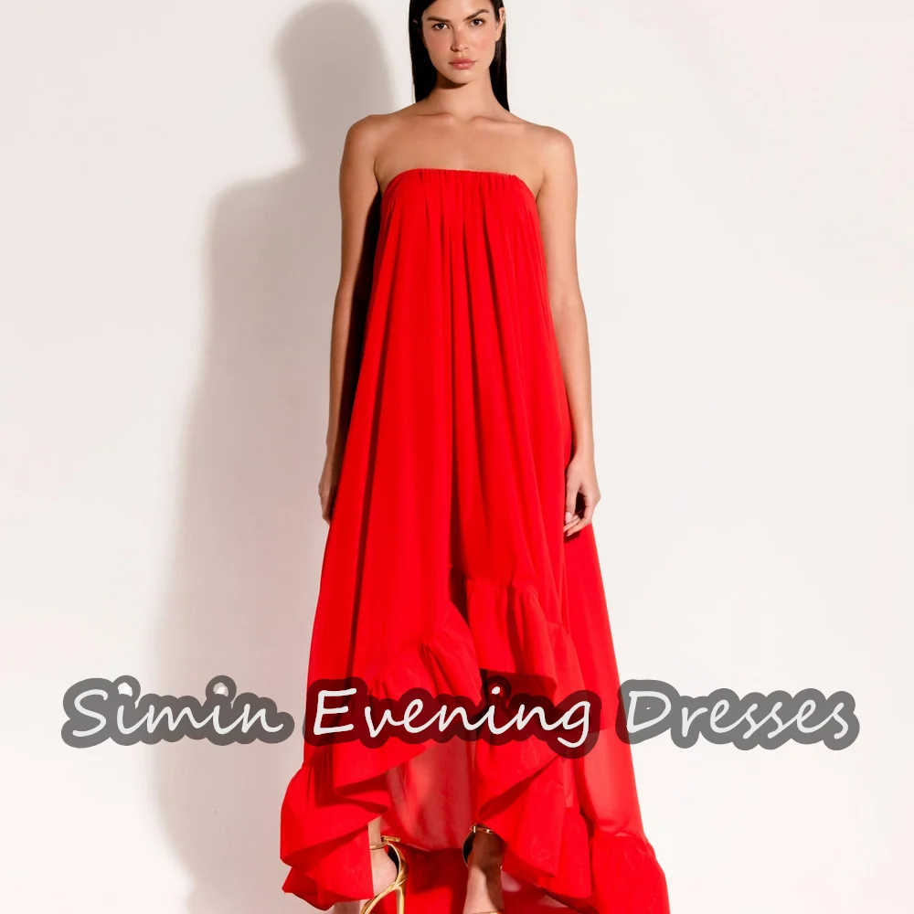 

Simin Crepe A-line Strapless Sleeveless Saudi Prom Gown Ruffle Floor-length Arab Evening Elegant Party dresses for women 2024