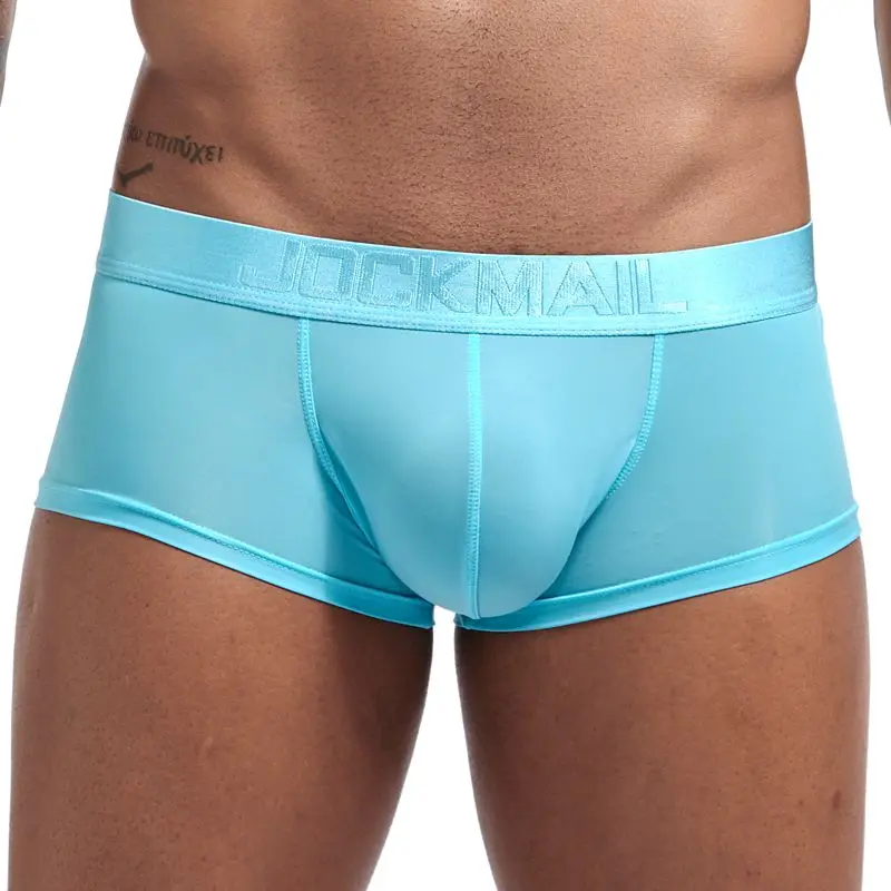 JOCKMAIL Transparent Men\'s Boxers Trunks Bulge Ice Silk See Through Underpants Sexy Men Underwear Gay Panties Lingerie Intimates