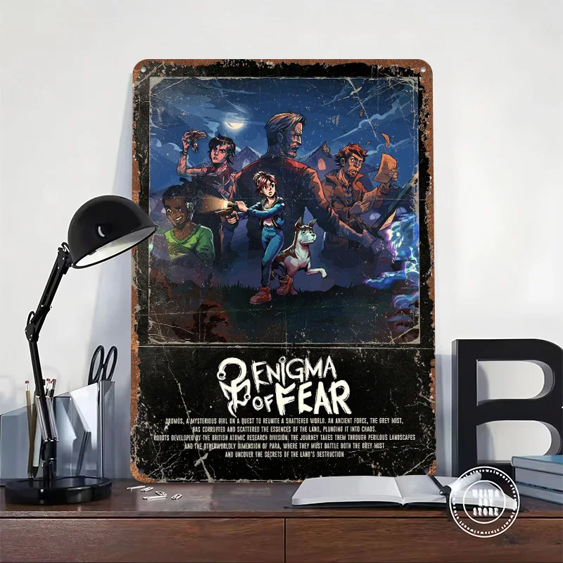 Enigma of Fear Game Printed Poster Customized Wall Art Retro Vintage Metal Tin Signs for Aesthetic Room Decor Men Man Cave Home