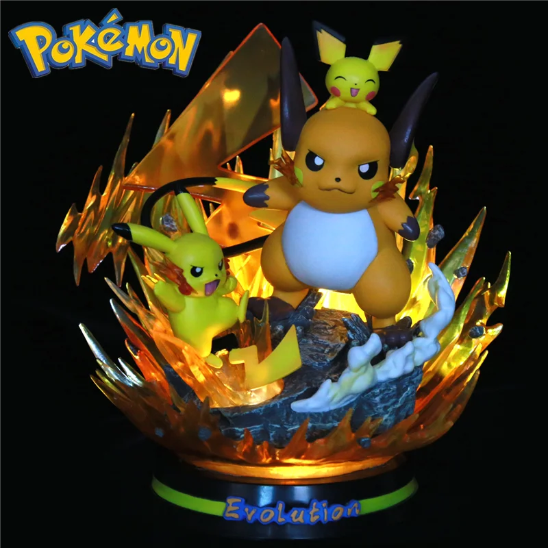 

New Pokemon Evolution Group GK Anime Figures Pikachu Gengar Charizard Eevee Blastoise LED Model Action Figurine Room Decor Toy