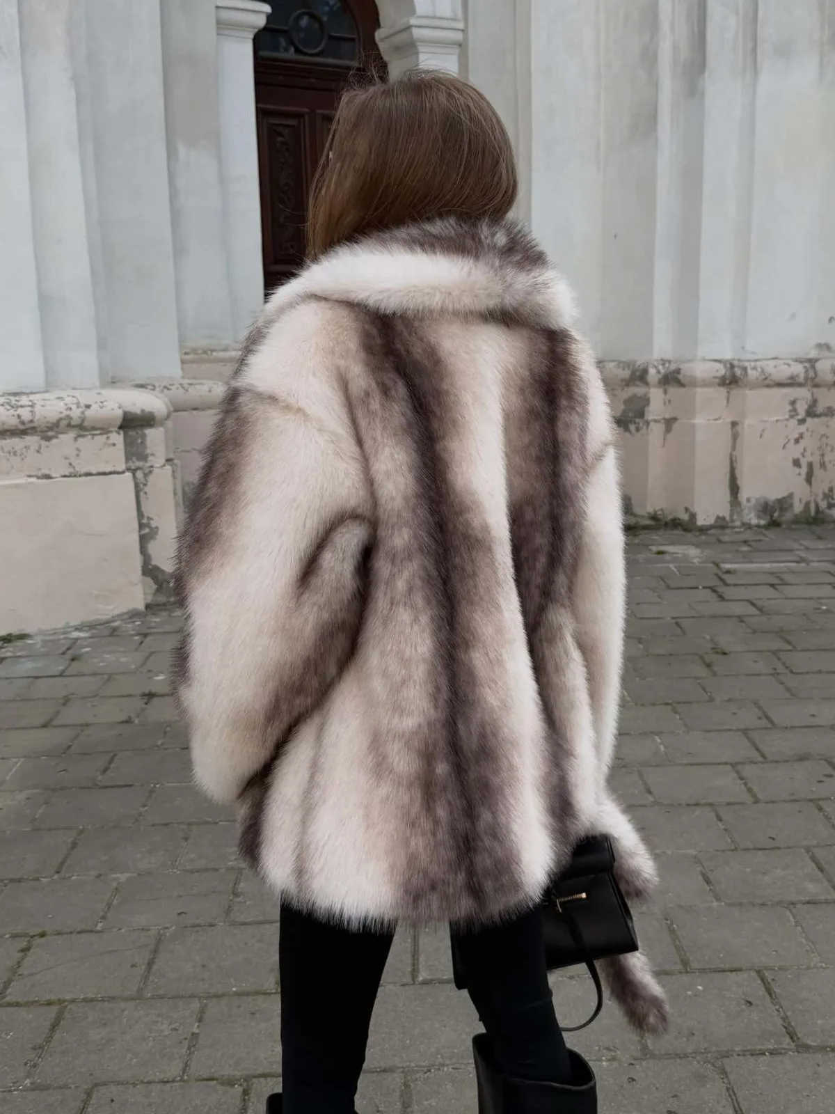 DFDG Women 2026 Faux Fur Mid Length Coat Wide Shawl Collar Wrap Design Fluffy Plush Thick Warm Luxury Winter Street Outerwear