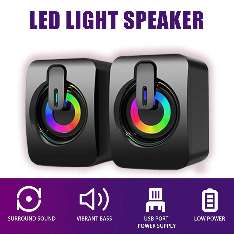  For Desktop Computer Laptops Home Audio USB Wired Bluetooth Speaker Musical Music Sound Box Stereo Speaker With Atmosphere Light 