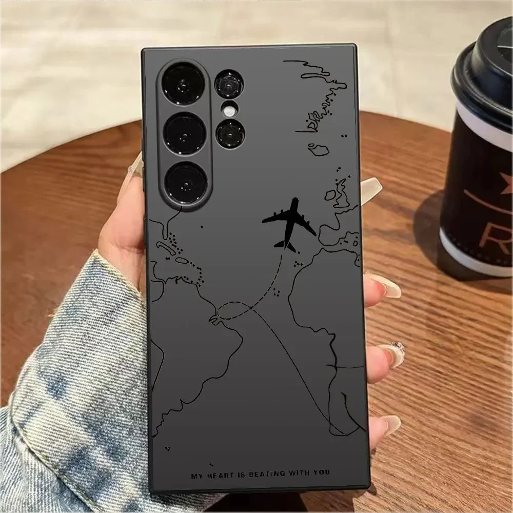 

Чехол для телефона из силикагеля для Samsung Galaxy S25 S24 Ultra S23 S22 S21 S20 Ultra FE Plus Note 10 20 Lite Airplane Route Desian Cover