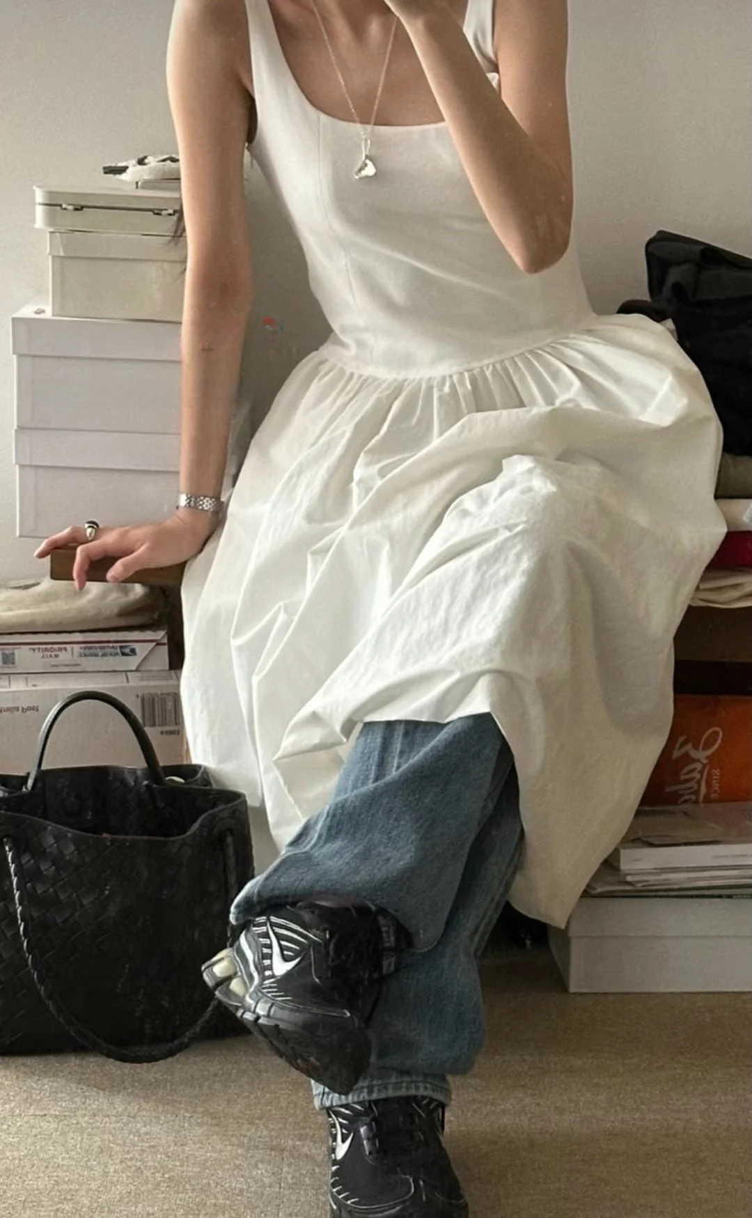 Preon Long Svel round Ne Vest Dr Pure Color Blo A-Line Vita alta Pendolarismo Coreano Sle Primavera Estate La...