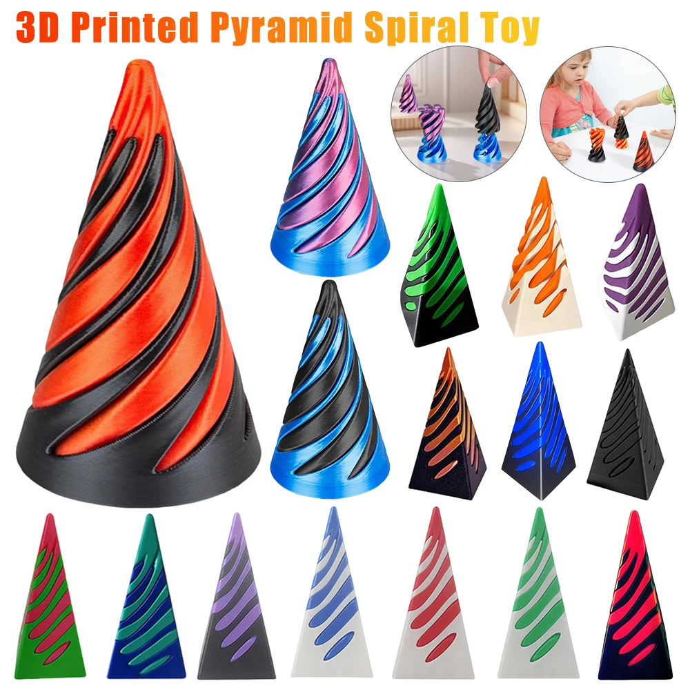 

Spiral Cone Fidget Toy 3D Printed Helix Screw Decompression Impossible Pyramid Passthrough Sculpture Decompression Ornaments