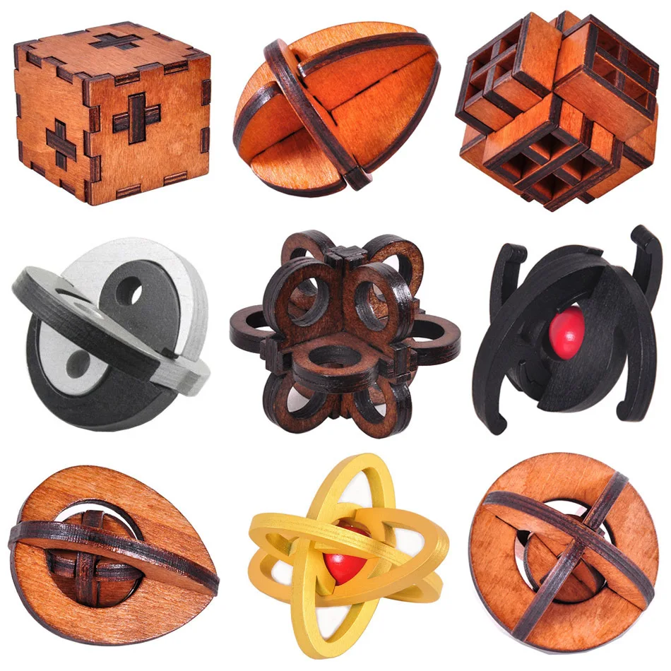 Drewniany Kong Ming Lock Lu Ban Lock Łamigłówka Edukacyjna Zabawka Montessori 3D Puzzle Gra Odblokowywania Zabawki dla Dzieci i Dorosłych