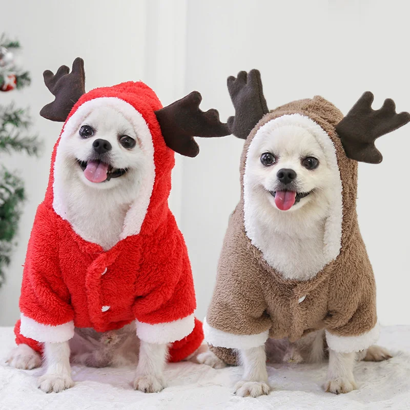 

Christmas Dog Clothes Winter Warm Coral Velvet Elk Hoodies Pet Clothes For Small Dog Chihuahua Christmas Dog Costume