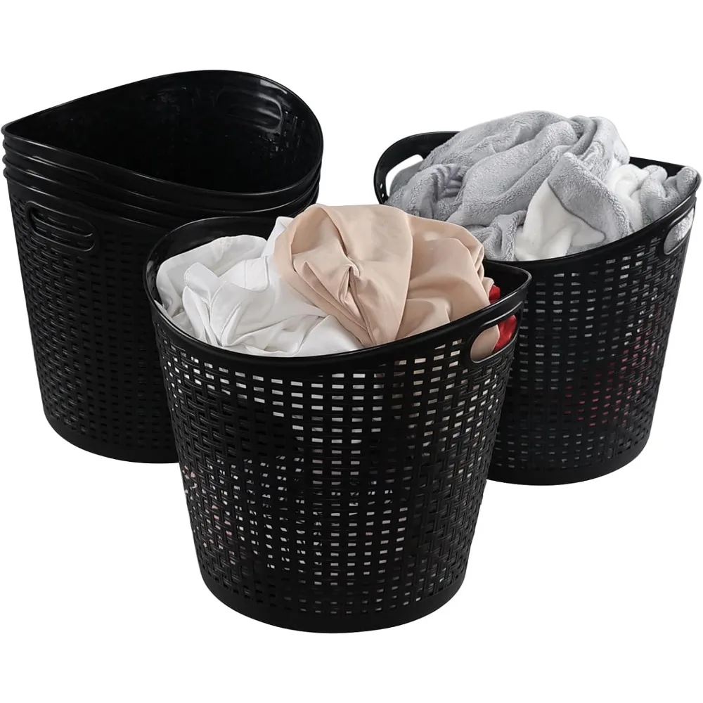 

6 Pack 30 Liter Plastic Laundry Hampers, Black Round Dirty Clothes Baskets