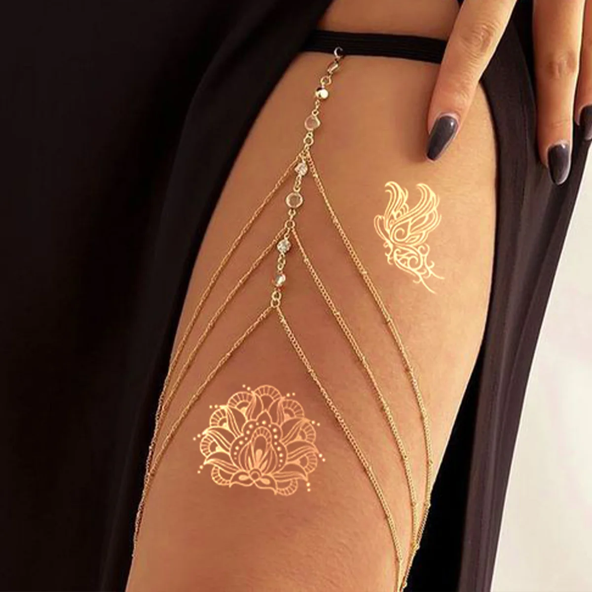 10 Sheets Gold Metallic Tattoo Sticker Glitter Totems Sticker for Women/Girls Dancer/Costume Party Lasting Fake Tattoo Body Art