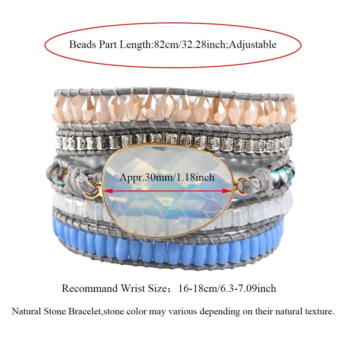 Handmade Multi  Wrap Bracelet Vintage Opal Natural Stone Weaving Cuff Bangles Bracelets Bohemian Jewelry