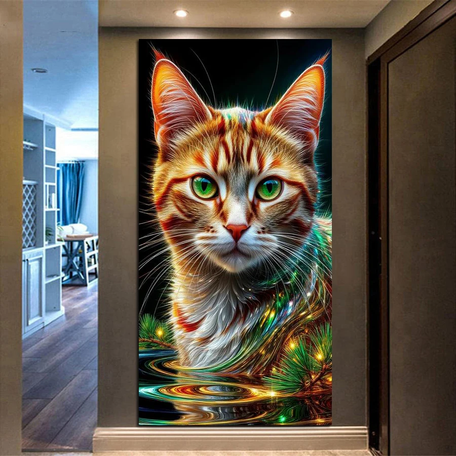 

Fullcang Diy Diamond Arts Painting Kits New Collection Colorful Cat Full Drill Large Size Animals Mosaic Embroidery Picture