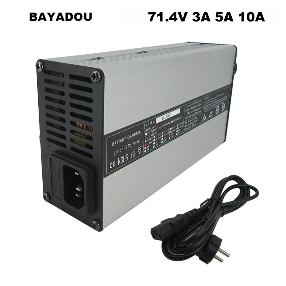 

71.4V 3A 5A 10A Battery Fast Charger 17S 61.2V 62.9V Lithium Li-ion RV Forklift Energy Storage Charger