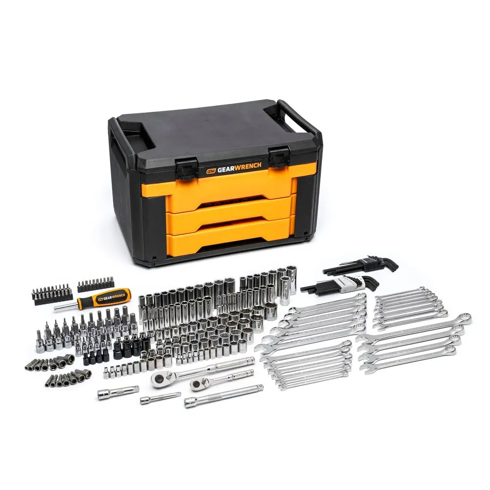 

Mechanics Tool Set in 3 Drawer Storage Box, 232 Pc, 1 4 in and 3 8 in Drive, Metric SAE GW72LLCBMTS