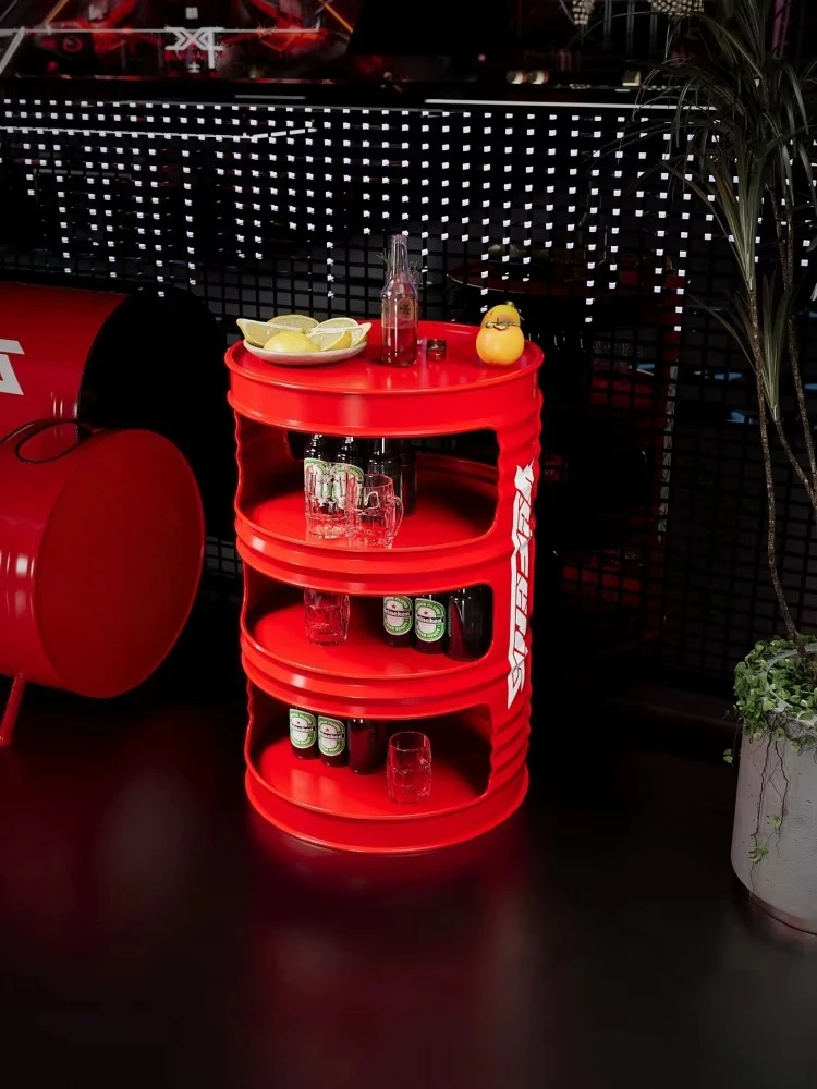 رف تخزين متعدد الطبقات إبداعي عتيق صناعي Qingba Bistro حامل عرض أسطوانة الزيت والنقش التجاري والحرف المعدنية #4