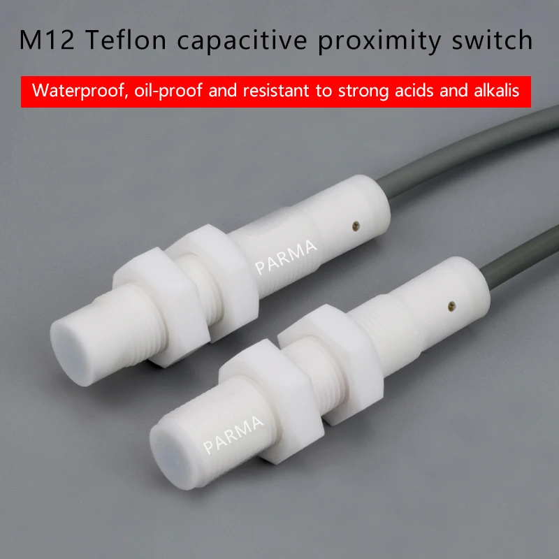 M12 corrosion-resistant capacitive proximity switch sensor with three wires, 24V, non-metallic sensing switch, resistant to acid