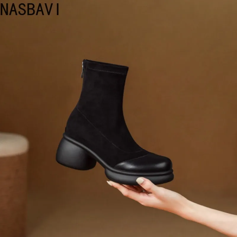 

New Women's Thick Bottom Short Boots Heightening Versatile Square Head Splicing Slim Winter Fashion Boots Rubber Up To Knees