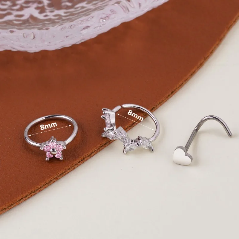 1pc European Bohemian Nose Stud Stainless Steel Rabbit Moon Love Nose Ring Ear Stud Butterfly Ear Bone Stud