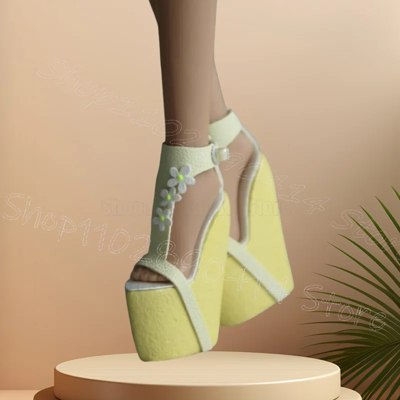 

Yellow Appliques Design Open Toe Platform Sandals Buckle Strap Women Shoes Wedges Heel Party Banquet 2025 Zapatos Para Mujere