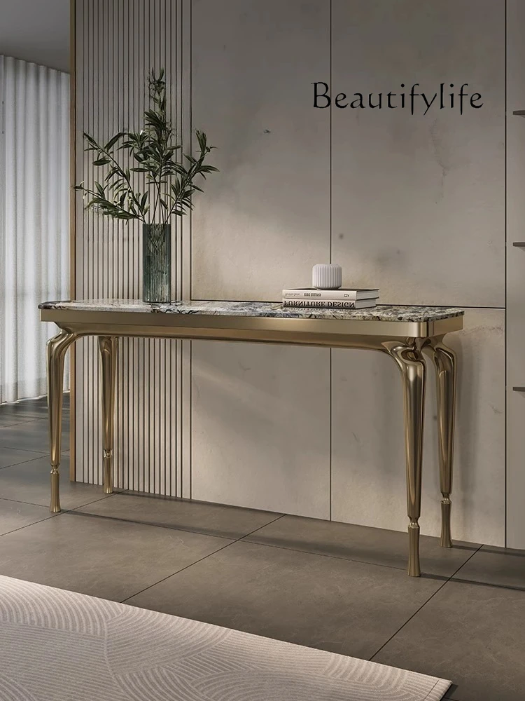

ld25 Italian simple luxury natural marble entrance table high-end modern minimalist light luxury stainless steel entrance table