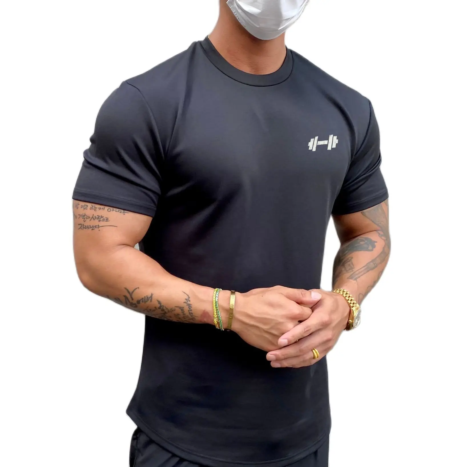 Men Gym T-shirt Short sleeve Cotton Casual Slim Male Fitness Running Sports Bodybuilding  Tops Summer Fashion Workout clothing