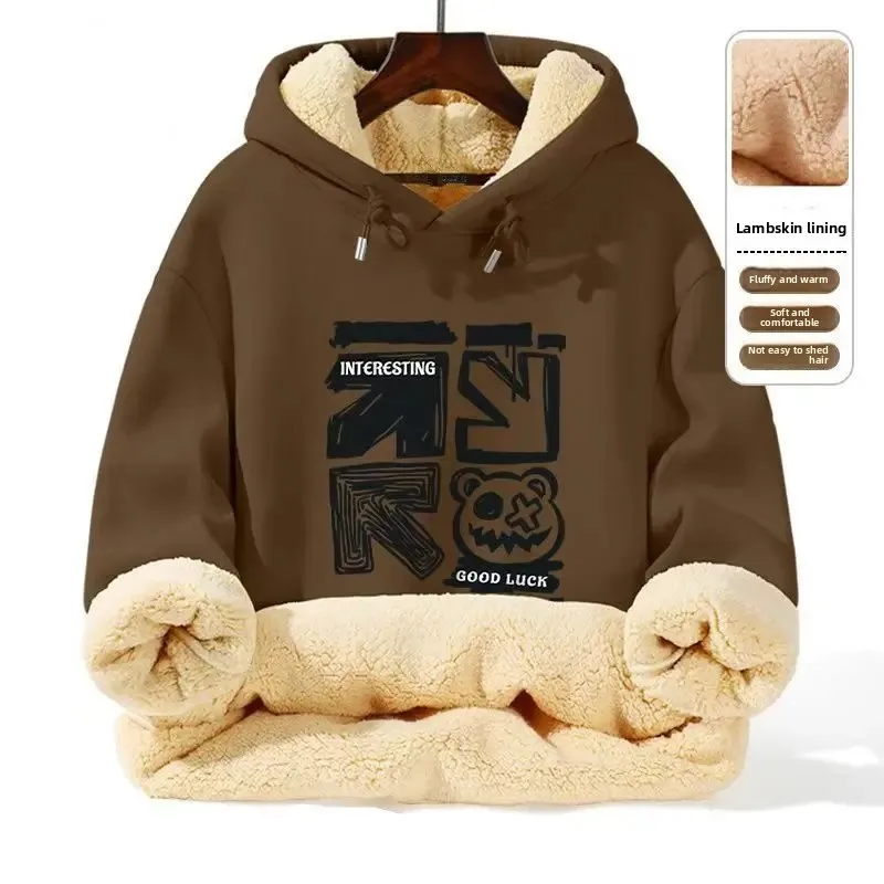 سميكة لامب المخملية هوديي الرجال العصرية الشتاء صوف مبطن الدفء الاحتفاظ مقنعين سترة الرجال سترة علوية 1/2 #3