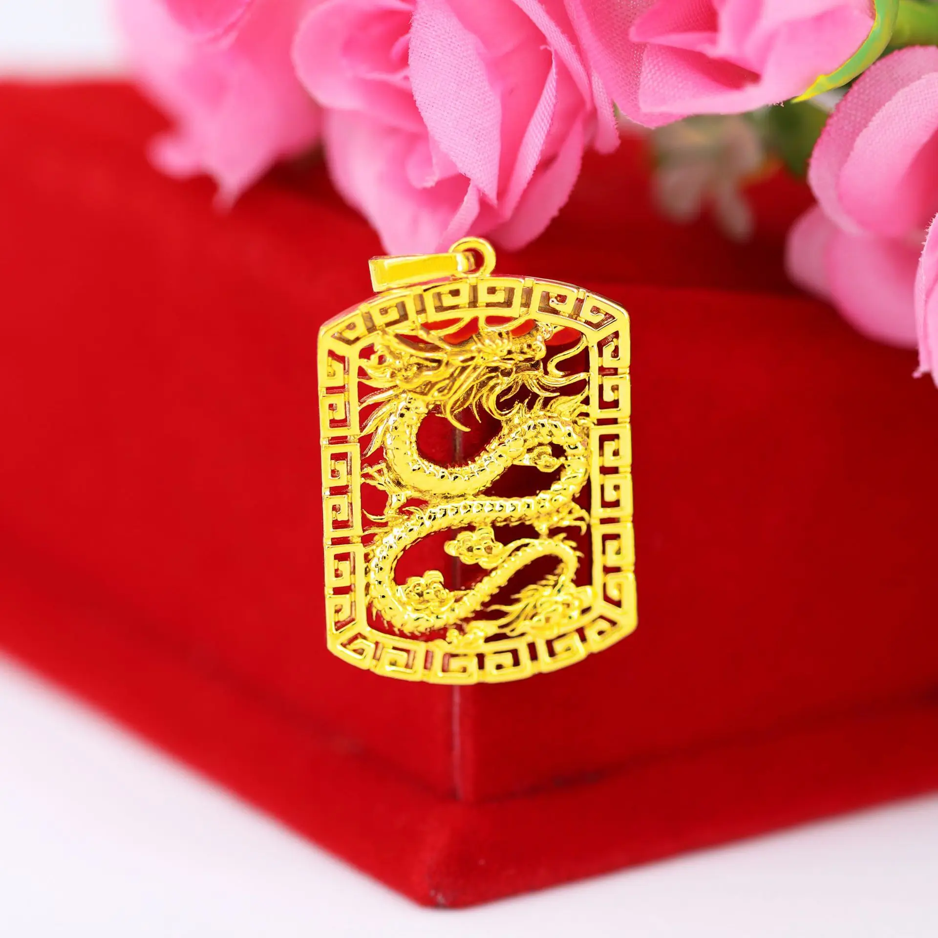 Genuine 24k Gold Color Jewelry Pendants for Men Brother Father Birthday Gift Imitation Gold Tag Men's Dragon Necklace Pendants