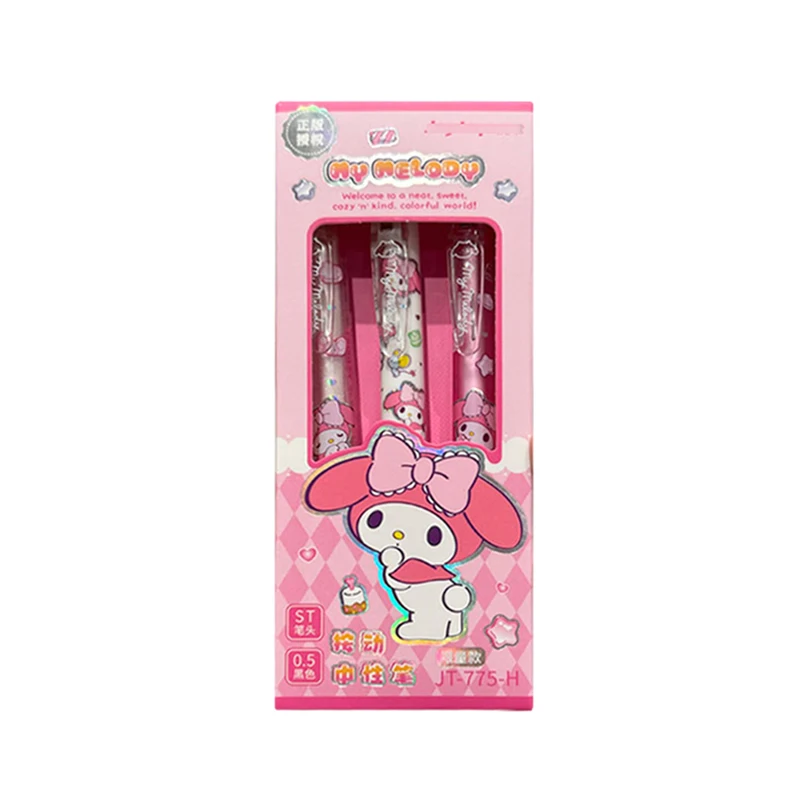 Hello Kitty Gelpennenset 3 stuks 0,5 mm zwarte inkt intrekbare balpen schattig schrijfgerei schoolkantoorbenodigdheden studentencadeau