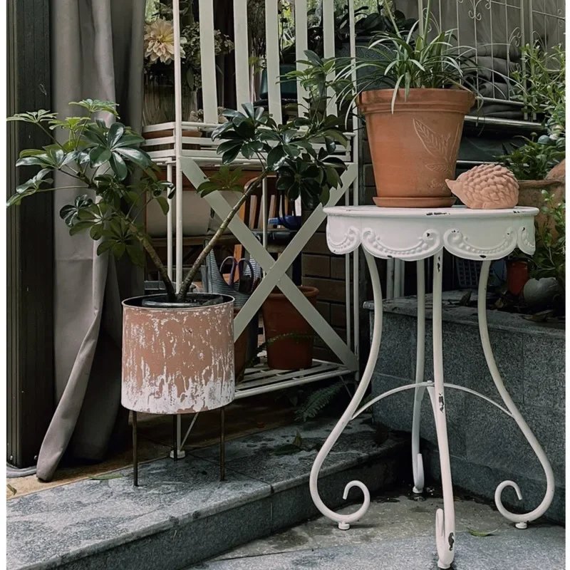 American Retro Flower Stand Wrought Iron Do Old Storage Shelf Courtyard Balcony Side Table, Versatile and Practical Plant Shelf