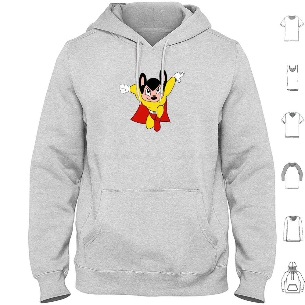Sweat à capuche Mega Retro Mighty Mouse à manches longues, style rétro Mighty Mouse, Mighty Mouse Super Mouse, dessins animés vintage