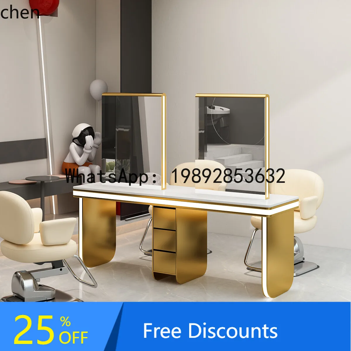 H1  hair salon double-sided mirror table marble integrated haircut mirror with cabinet hair perm and dyeing table hair salon