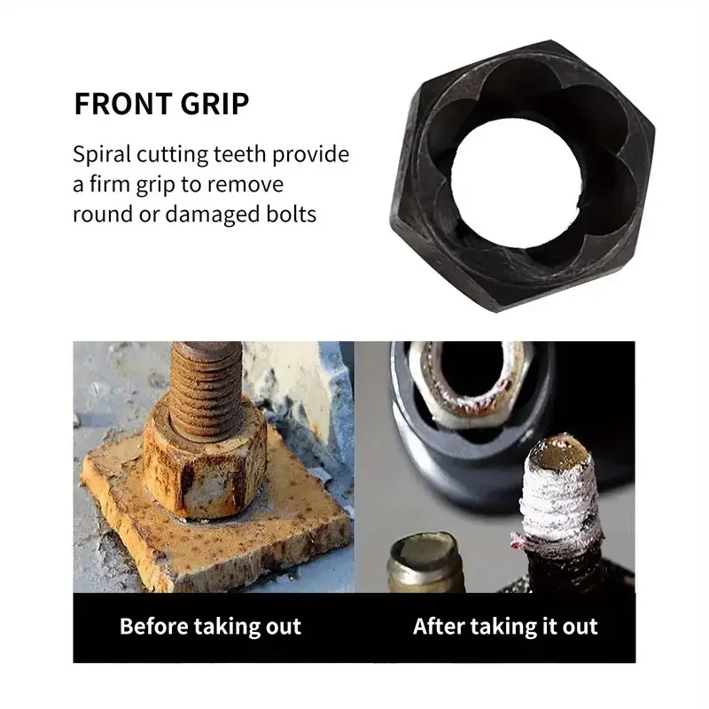 10PC Broken Nut Bolt Extractor Socket Head To Take Hexagonal Screw Tool Screws Remover Threading Tool Kit Black Nuts Set