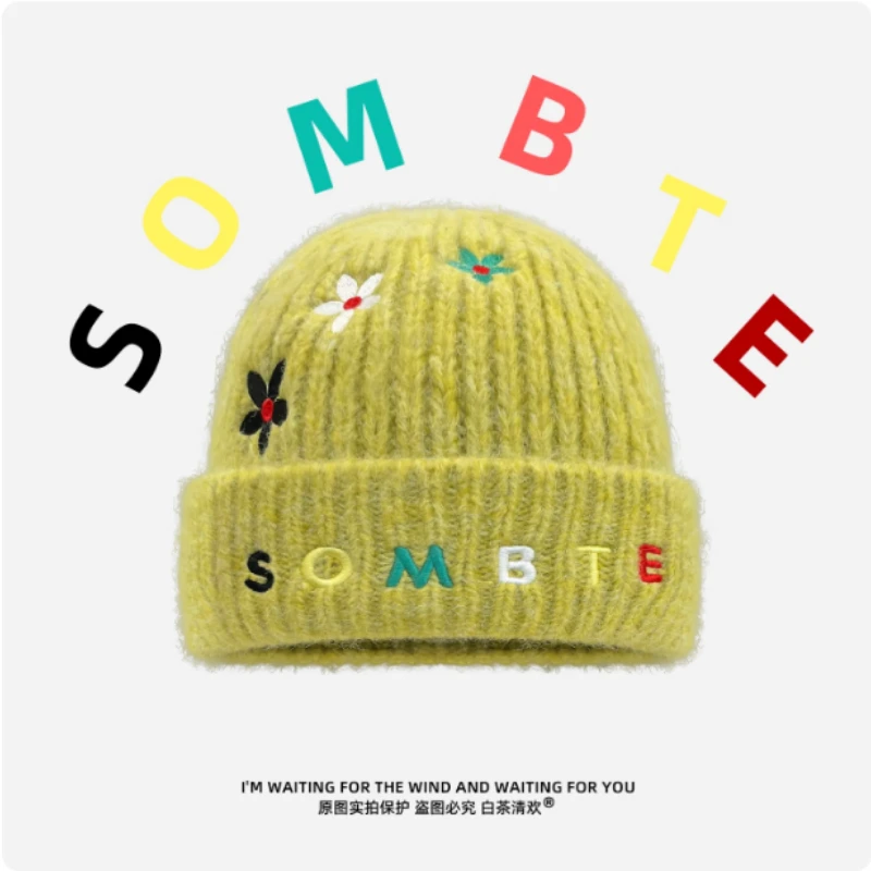 جديد المتخصصة إلكتروني زهرة التطريز البلوز محبوك قبعة للرجال والنساء الخريف والشتاء الاتجاه الشارع الدافئة الجمجمة قبعة قبعات
