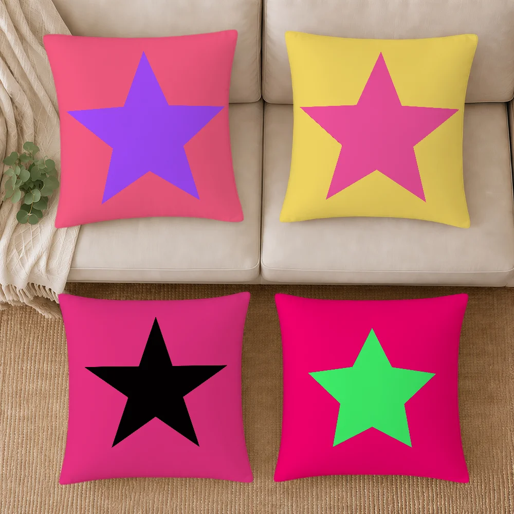 Color Stars Pink Minimalist Style Y2K Cushion Cover Soft Pillowcase Double Sided Sofa Home Living Room Decor Bed Hogar Gift